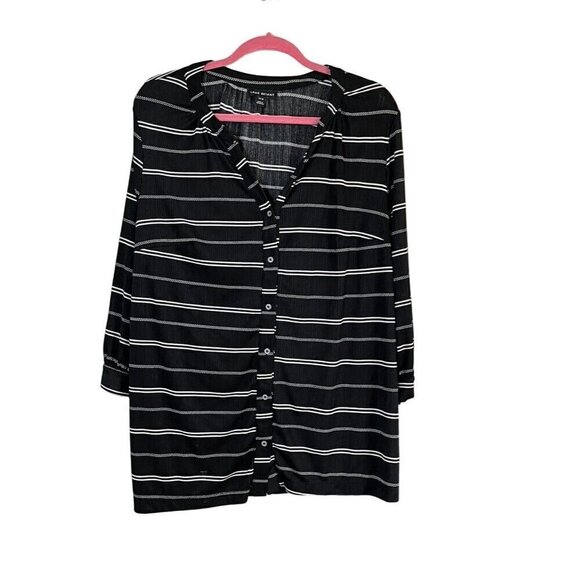 Lane Bryant Striped Top 14 Black Retro Classic Minimalist Office Casual Resort - Picture 1 of 11
